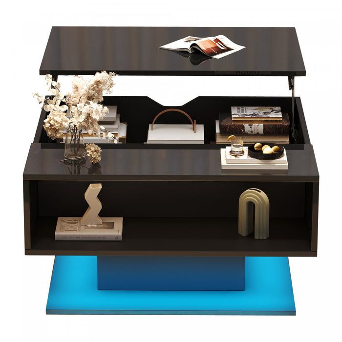 Ethan table basse relevable avec eclairage LED, noir