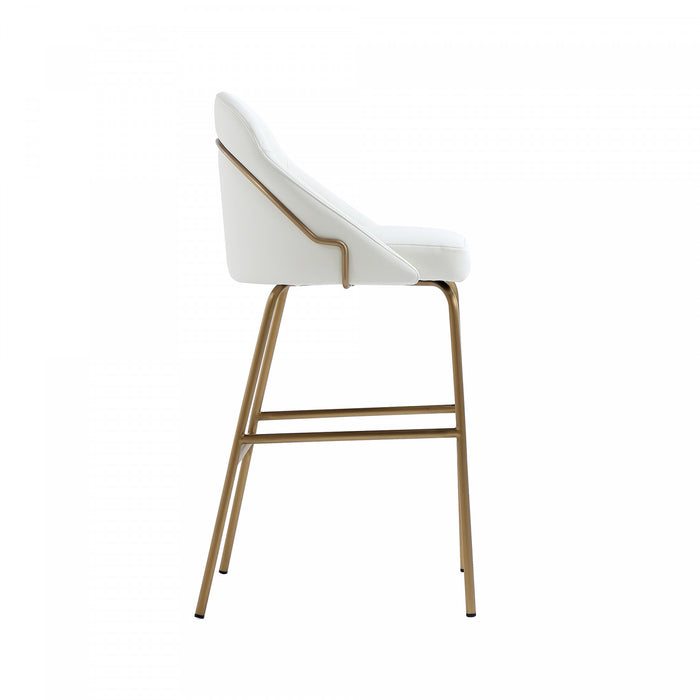 Tabouret de bar moderne en metal Gracie avec revetement, blanc et or - Lot de 2
