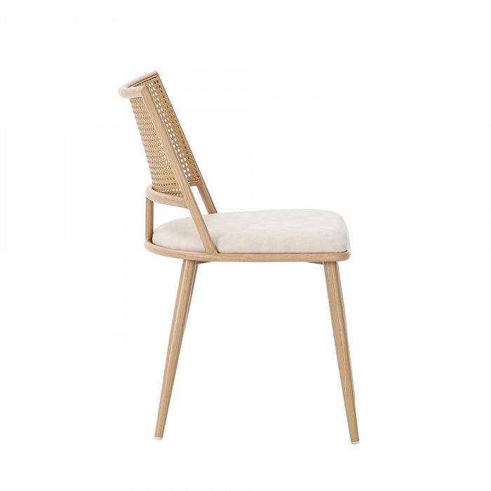 Chaises de salle a manger modernes Oliver avec assise rembourree en PU et dossier en rotin PE, lot de 6, beige