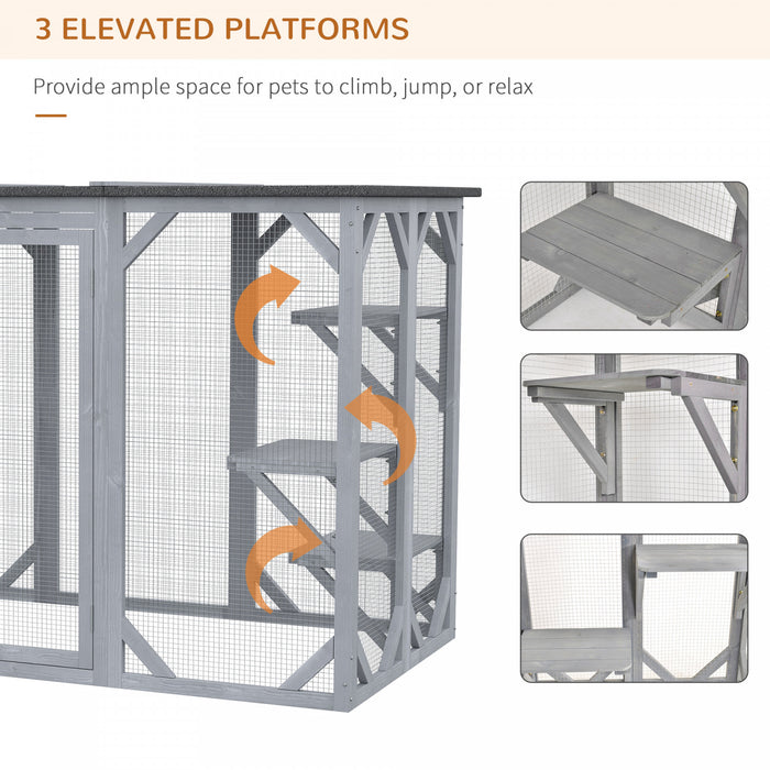 Pawhut 71\" X 31.5\" X 44\" Cage Pour Chats Interieur Exterieur Maison En Bois Pour Petits Animaux Clapier Pour Lapin, Chien, Chaton, Cage-canon Avec Toit Impermeable, Plates-formes A Plusieurs Niveaux