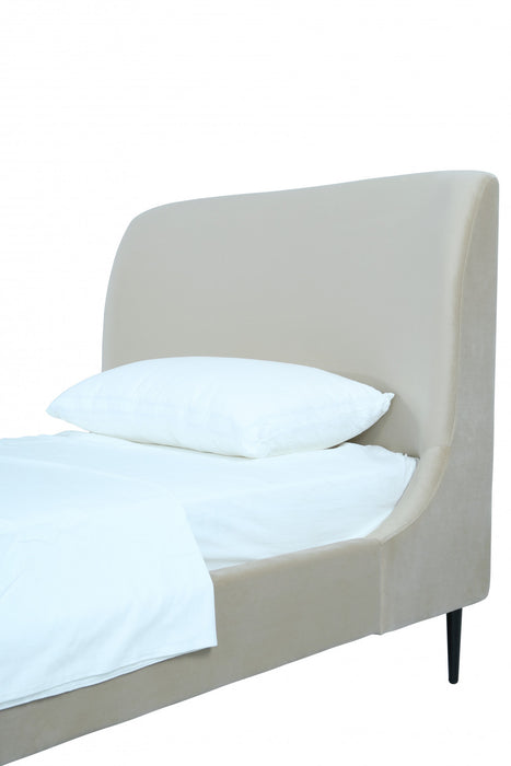 Lit jumeau Heather style milieu du siecle moderne, tapisse de velours creme et noir