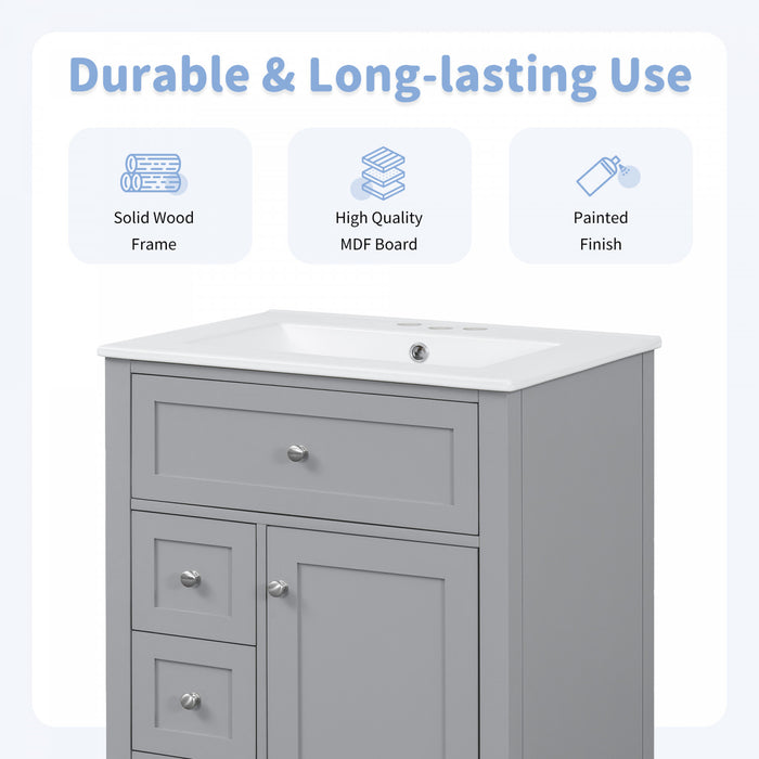 Aura Ensemble Meuble-Lavabo Double 48 po avec Tiroirs et Armoire, Gris