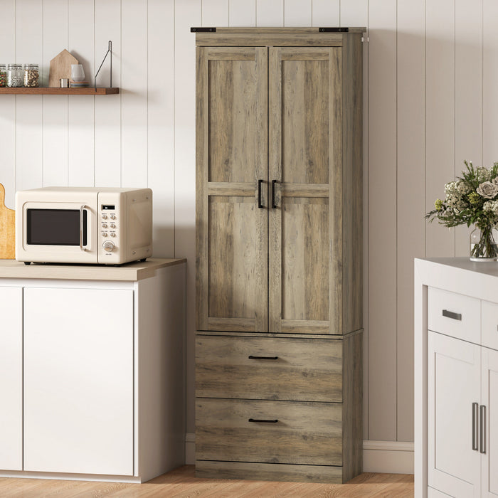 HOMCOM Armoire de Cuisine Haute avec Etageres Reglables, Ivoire Clair