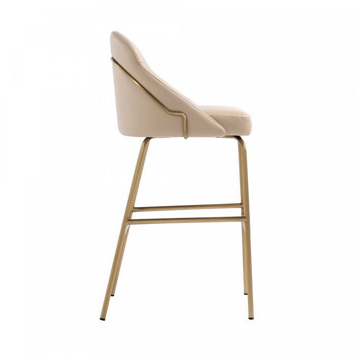 Tabouret de bar moderne en metal Gracie avec revetement en tissu, couleur beige et or - Lot de 2