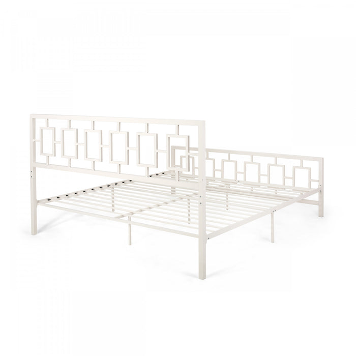 Henry Cadre De Lit En Metal Avec Tete De Lit Vintage, Taille King, Blanc