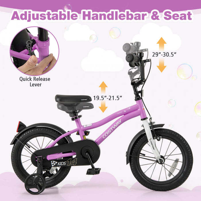 Costway 14\" Velo Pour Enfants Pour Garcons Et Filles De 3 A 5 Ans Avec Reflecteurs De Frein A Main Reglables Violet