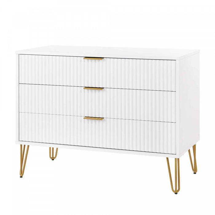 Commode Dumbo Moderne 35\" a Rainures en Blanc (3 Tiroirs)