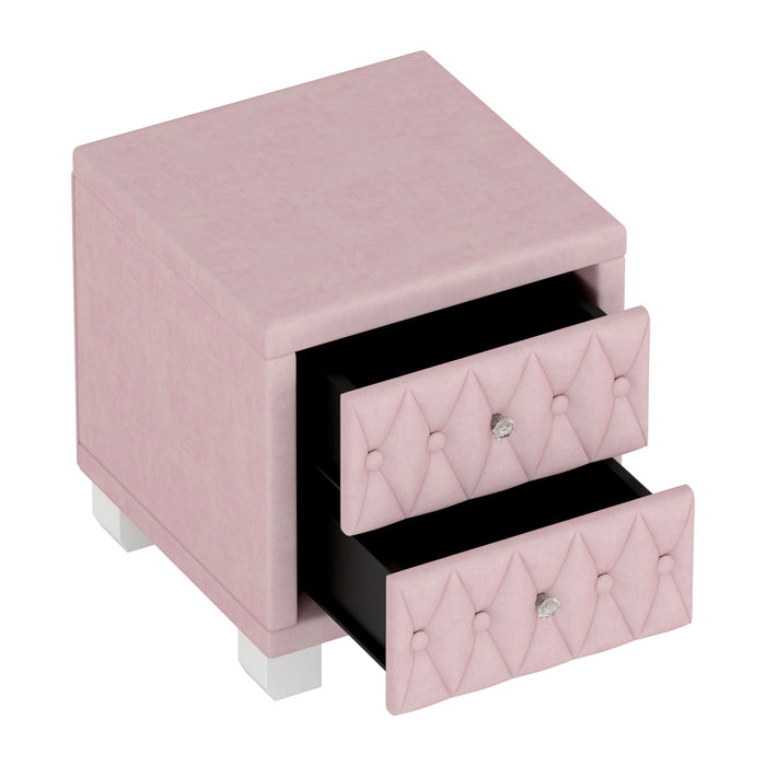 Sophia Table de Nuit Elegante en Velours avec Tiroirs et Design Capitonne, Rose