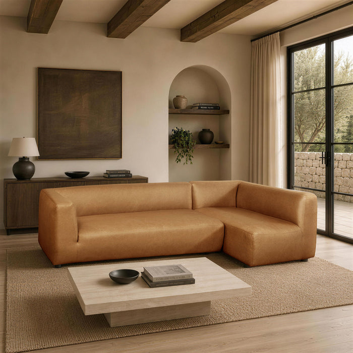 Canape sectionnel moderne contemporain Lukas 2 pieces, 118\", oriente a droite, couleur camel