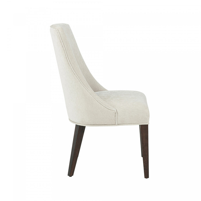 Chaise de salle a manger moderne en bois et chenille Beever, creme - Lot de 2
