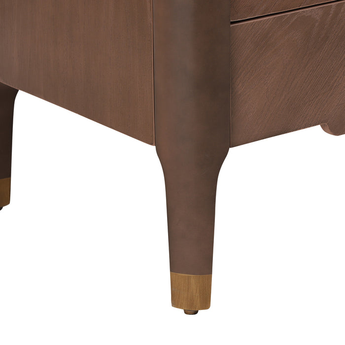 La table de nuit moderne Liam avec design en vague et 2 tiroirs de rangement, couleur marron