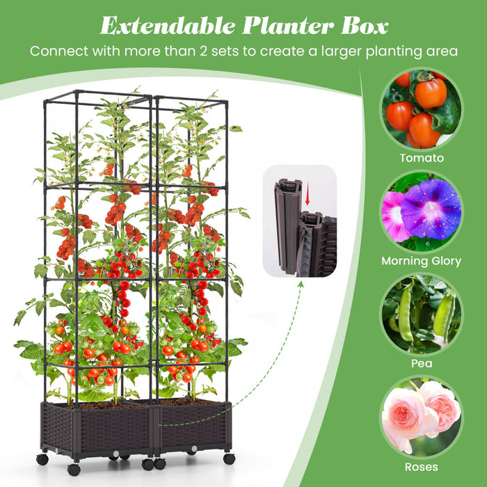 Costway 1 Pcs 67\" Planter Souleve Lit De Jardin Avec Planter Box & Trellis Hauteur Reglable
