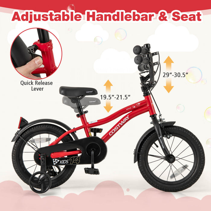 Velo Costway 14\" Pour Enfants Pour Garcons Et Filles De 3 A 5 Ans Avec Reflecteurs De Frein A Main Reglables