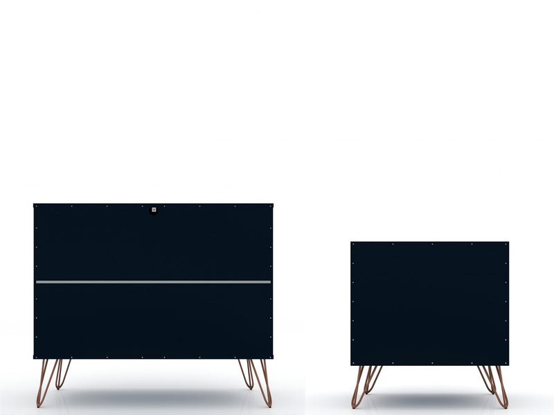 Ensemble de commodes 2 pieces Rockefeller style milieu du siecle, bleu minuit