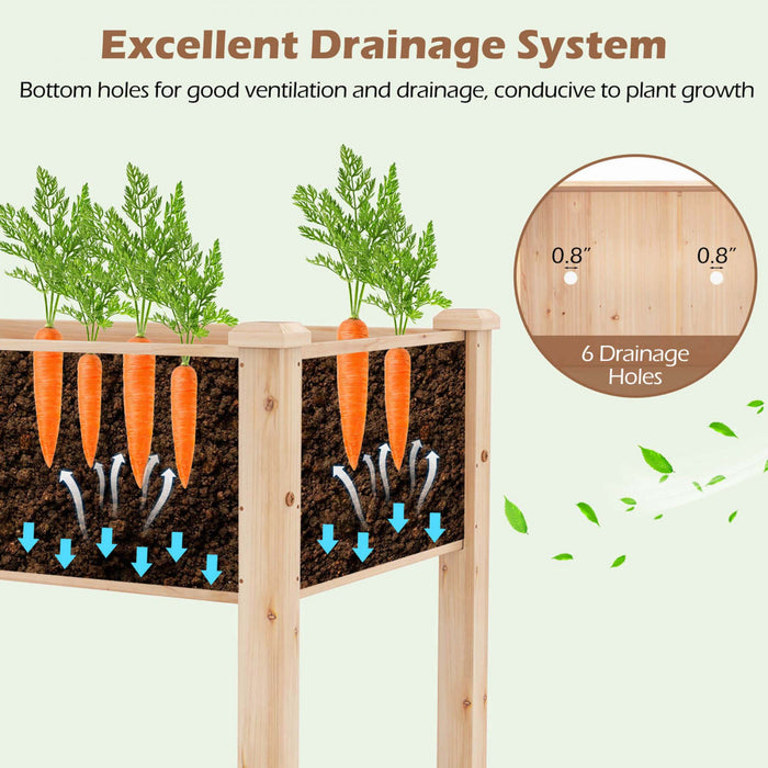 Costway Souleve Lit De Jardin Eleve Boite De Planteur De Bois D'sapin Avec 2 Grandes Zones De Plantation Beige