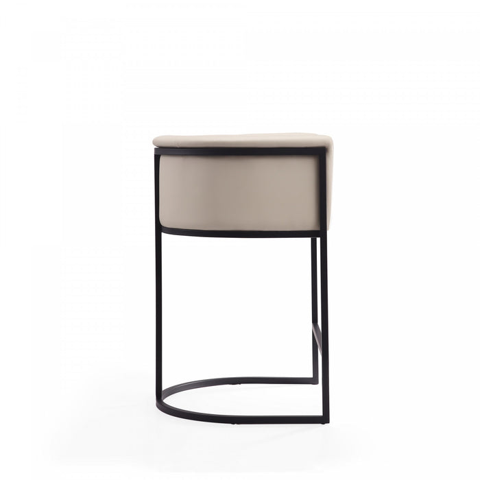 Tabouret de comptoir moderne du milieu du siecle en metal et tissu creme Cosmopolitan - Lot de 2