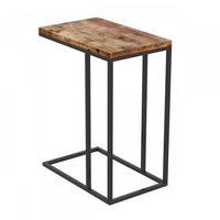  Table de bout en forme de C de 19 po avec armature en métal - bois recyclé brun