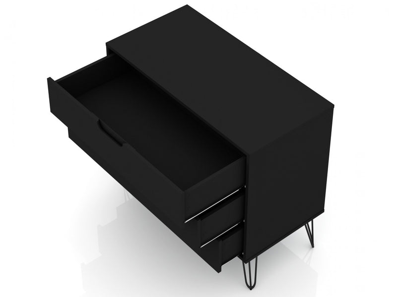 Commode Rockefeller Mid-Century Modern 89 cm en noir (3 tiroirs) – Lot de 2