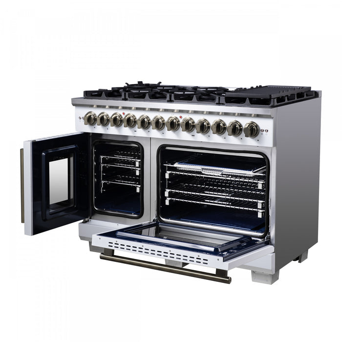 Cuisiniere a double combustible Capriasca 48 po, blanche, 6.58 pi³ – FFSGS6387-48WHT