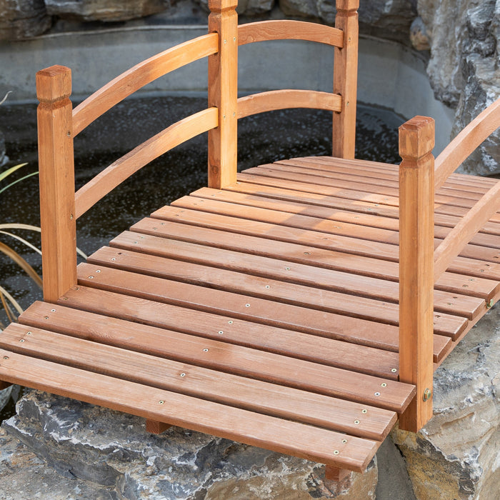 Outsunny Pont De Jardin En Bois De 5 Ft Passerelle En Arc Classique Avec Garde-corps Pour Passerelle De Bassin De Ruisseau Orange