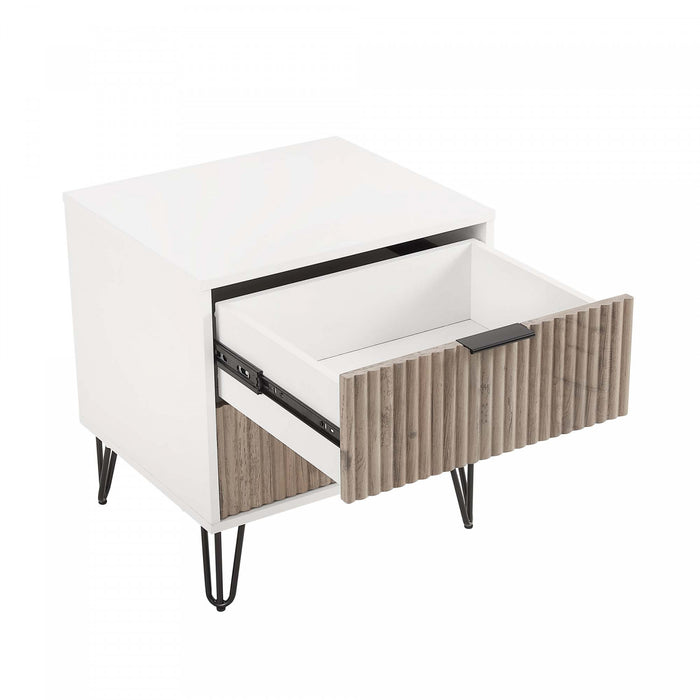 Table de nuit moderne Dumbo 20\" a cannelures, gris rustique et blanc (2 tiroirs) - Lot de 2