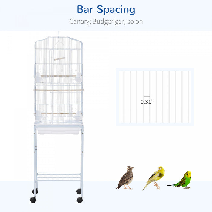 Pawhut 62\" Cage Pour Oiseaux Cacatoes Maison De Jeu Pinson Fournitures Pour Animaux Avec Roues Blanches