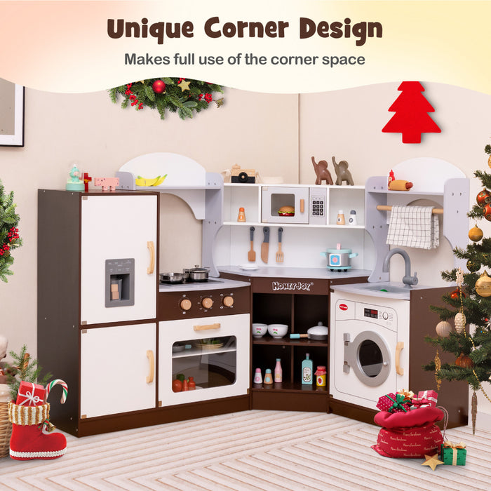 Coin Costway Jouer Cuisine Avec Four A Micro-ondes Glacier Pour Enfants 3 Ans + Jouet En Bois