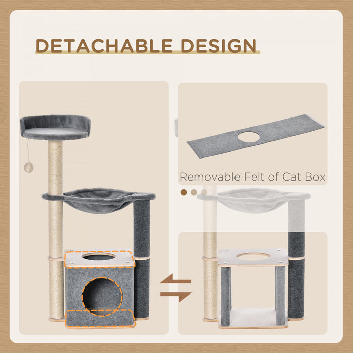 Pawhut Arbre A Chat, Tour A Chat A Plusieurs Niveaux Avec Perchoir, Griffoir, Condo Pour Chat, Hamac, Balle A Suspendre, Meubles Pour Chat D'interieur, Gris