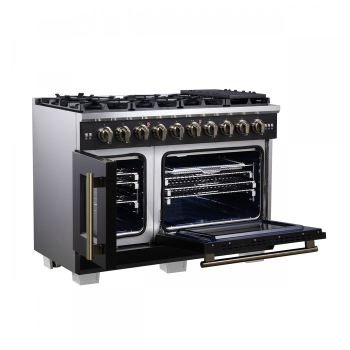 Cuisiniere a gaz noire Capriasca 48 pouces, 6,58 pi³ – FFSGS6460-48BLK