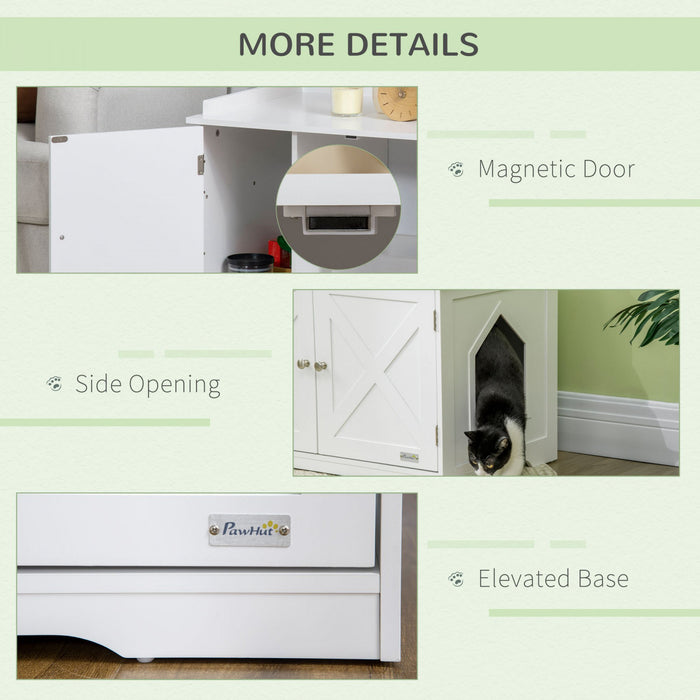 Pawhut Litiere Cachee Enclos De Litiere Meubles De Toilette Pour Chats Avec Rangement, Diviseur Reglable, Table D'appoint Interieure De La Maison Pour Animaux De Compagnie, Blanc