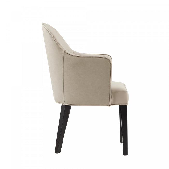 Fauteuil moderne Hillman en cuir vegetalien et velours avec accoudoirs en bois, sable - Lot de 2