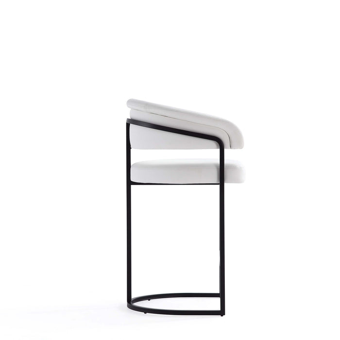Tabouret de comptoir moderne Augusta en metal et tissu, blanc