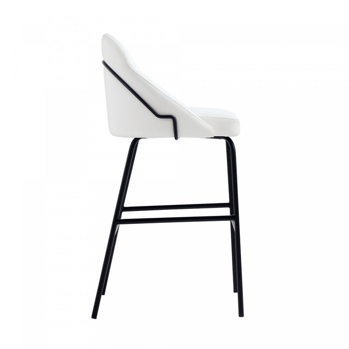 Tabouret de bar moderne en metal et tissu Gracie, blanc et noir - Lot de 2