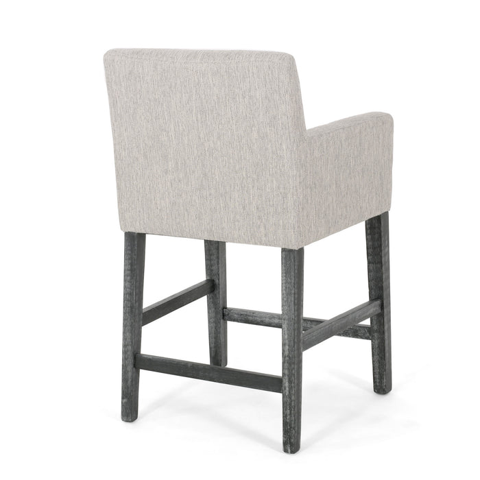 Ensemble De 2 Tabourets De Comptoir Griffith, Assise De 66 cm, Tissu Rembourre Et Pieds En Bois Massif, Gris Clair