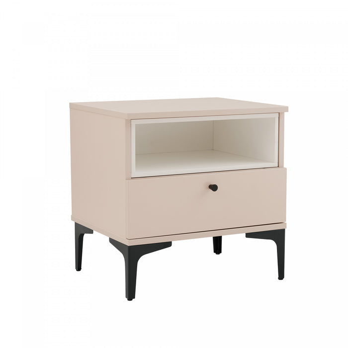 Table de nuit moderne Amara 20\" en rose pale et blanc (1 tiroir)