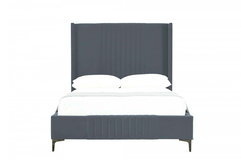 Lit complet Promenade style milieu du siecle moderne en velours gris capitonne