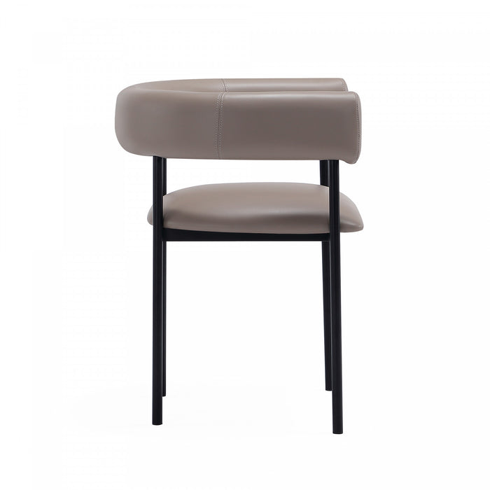 Chaise de salle a manger contemporaine Onda en cuir vegetalien et metal, coloris taupe
