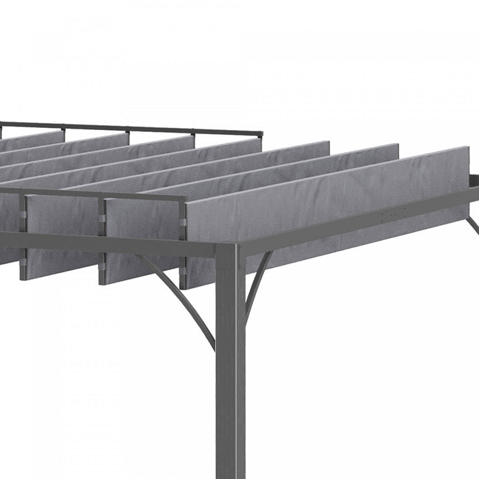 Outsunny Pergola Exterieure 9.5' X 9.7' Avec Toit Retractable, Auvent De Pergola A Persiennes En Aluminium, Abri De Patio Avec Piquets De Sol Pour Patio, Pelouse, Jardin, Gris