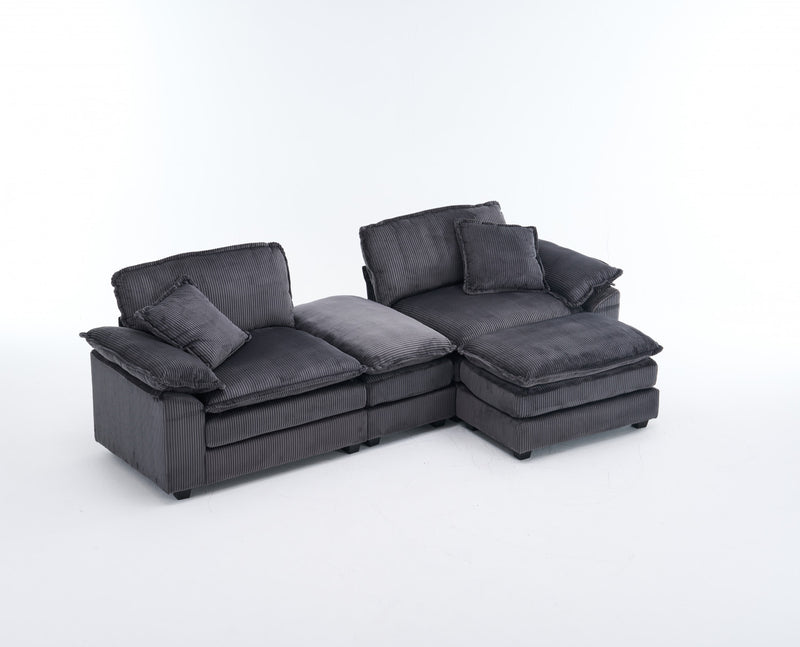 Liam Canape modulaire confortable Cloud 84,6\" avec revetement en velours cotele, Gris