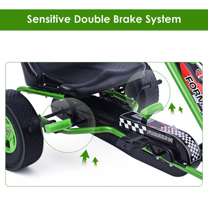 Costway Go Kart 4 Roues Pedale Alimentee Enfants Rouler Sur Jouet W / Siege Reglable Vert