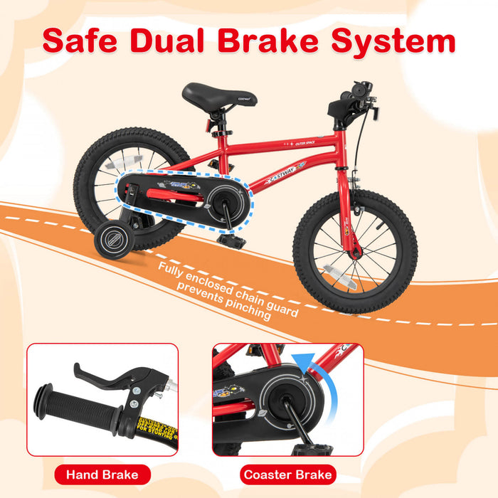 Velo Costway 14 Pouces Pour Enfants De 3 A 5 Ans Avec Selle Reglable Et Guidon Antiderapant Rouge