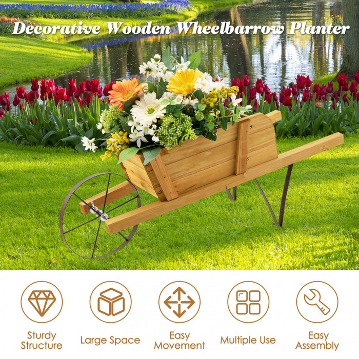 Chariot De Fleur Rustique Interieur/exterieur Decoratif De Planteur De Wagon En Bois Costway Avec Roue Beige