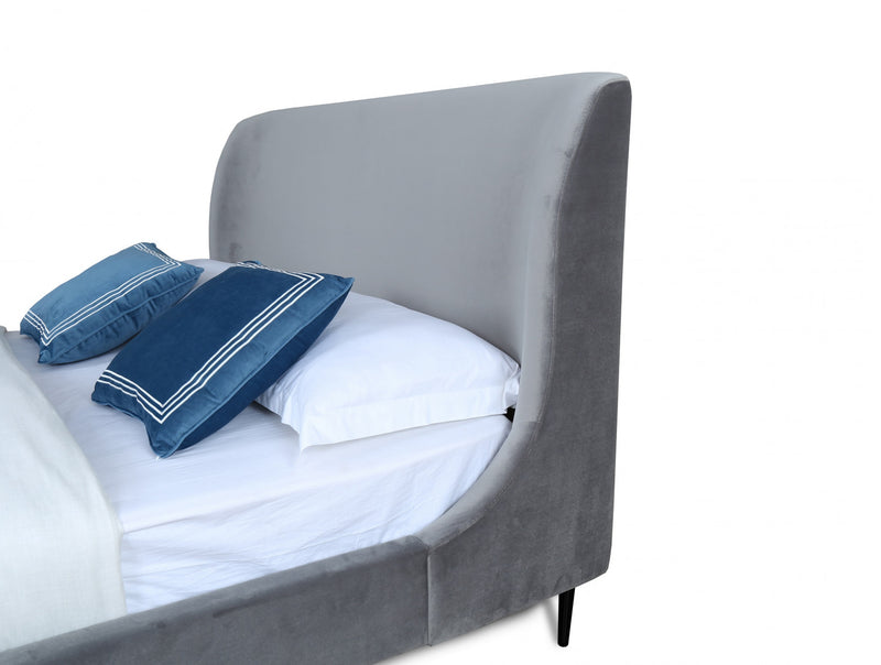Lit Queen Heather style milieu du siecle moderne, rembourre en velours gris et noir