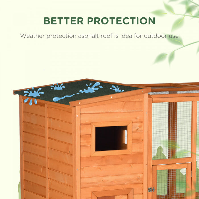 Pawhut Grande Maison Pour Chat D'exterieur En Bois Avec Grand Enclos Pour Jouer, Zone De Condo Pour Dormir, Naturel