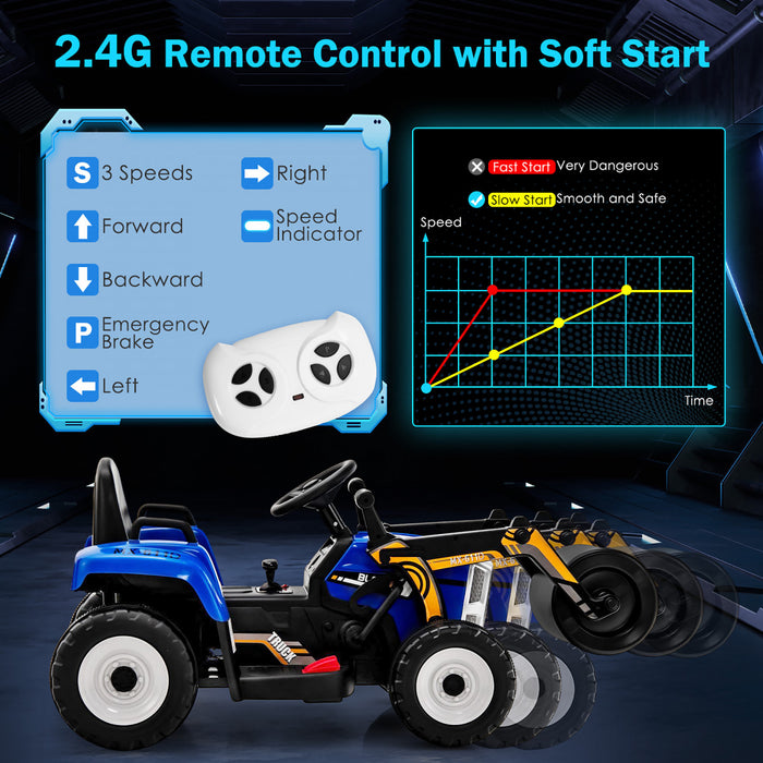 Vehicule De Construction Voiture Electrique Enfants, 2 Modes De Conduite, Avec Telecommande Effets Sonores Lumineux, Rouleau-compresseur Bulldozer, Jouet Enfant 3+ Ans, 113x51x52 Cm, Charge 30 Kg, Bleu/rouge/jaune
