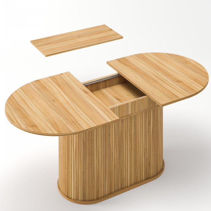 Noah Table a manger ovale extensible avec pieds rayes, brun clair