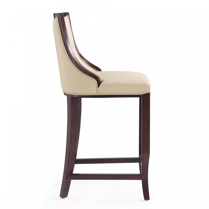 Tabouret de bar en bois traditionnel Emperor avec assise rembourree creme - Lot de 3