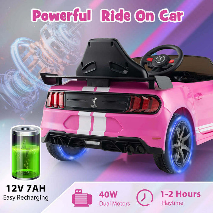 Costway 12v Sous Licence Ford Mustang Shelby Gt500 Enfants Rouler Sur Voiture Avec Telecommande Rose