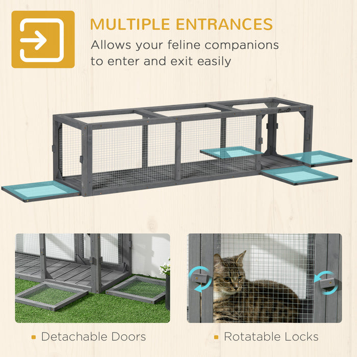Pawhut Tunnel Pour Chat De 59\" Avec Design Extensible, Tunnel En Bois Pour Chat Avec Protection Contre Les Intemperies, Connexion A L'interieur Et A L'exterieur Pour Patios, Balcons