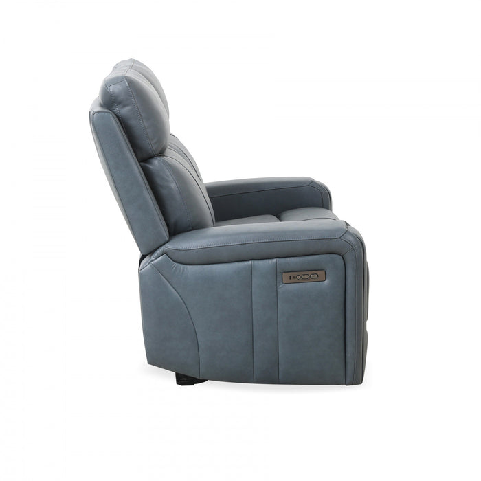 Causeuse inclinable electrique Bellamy de 58 po en cuir assorti avec appuie-tete ajustable et USB - Bleu